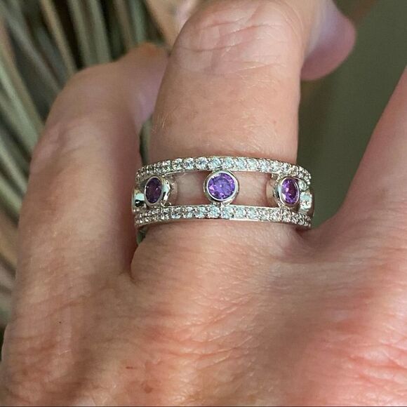 Amethyst AAA Cz Rhodium Brass Ring Size 7,9,10 - Picture 4 of 6